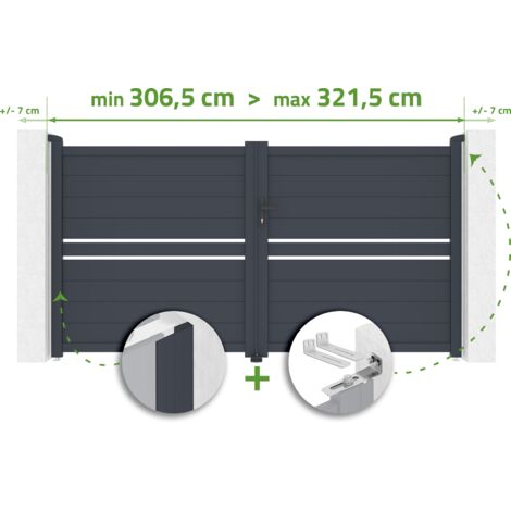 Portail battant ajustable en largeur CIMONE 3m H.160cm Aluminium Gris Anthracite (1/4)