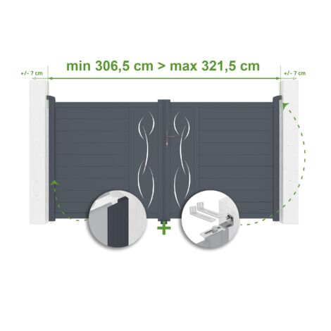 Portail battant ajustable en largeur LIFE 3m H.160cm Aluminium Gris Anthracite (1/4)