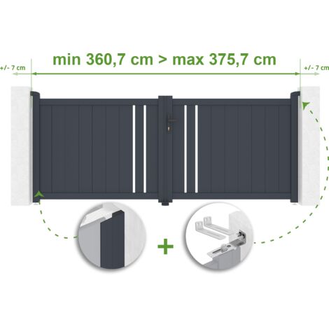 Portail battant ajustable en largeur GIONA 3,5m H.160cm Aluminium Gris Anthracite (1/4)