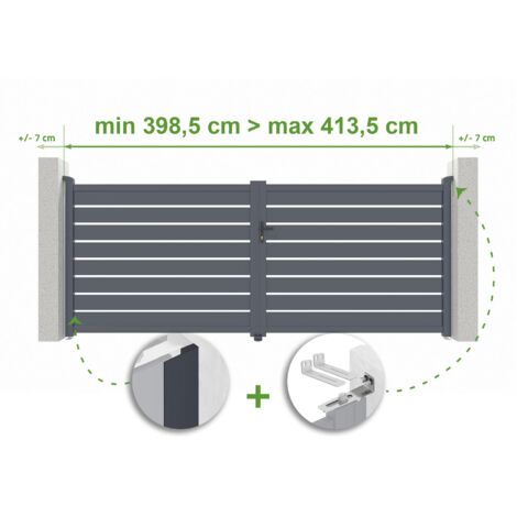 Portail battant ajustable en largeur VOGEL 4m H.160cm Aluminium Gris Anthracite (1/4)