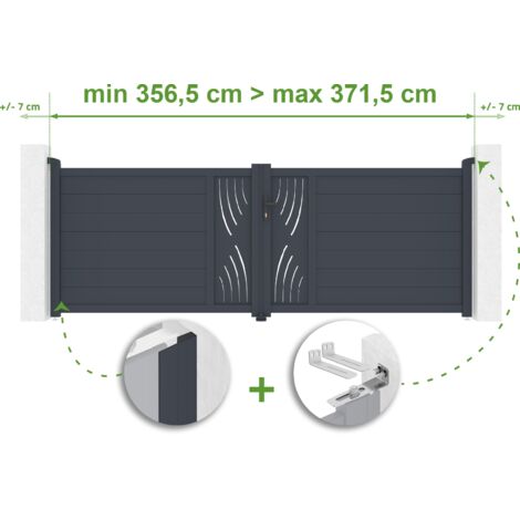 Portail battant ajustable en largeur VELETA 3,5m H.120cm Aluminium Gris Anthracite (1/4)