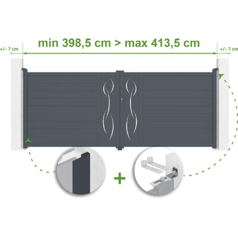 Portail battant ajustable en largeur LIFE 4m H.160cm Aluminium Gris Anthracite (1/4)