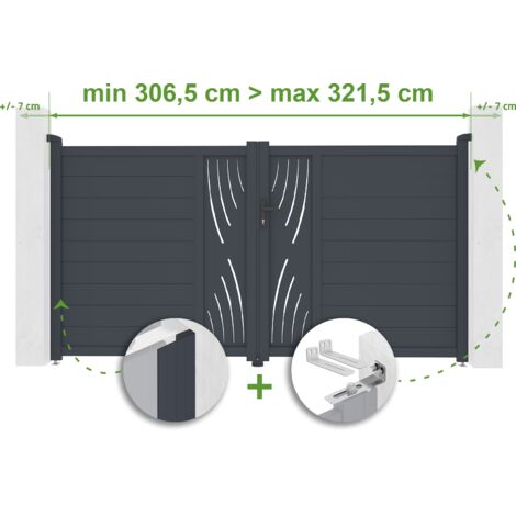 Portail battant ajustable en largeur VELETA 3m H.160cm Aluminium Gris Anthracite (1/4)