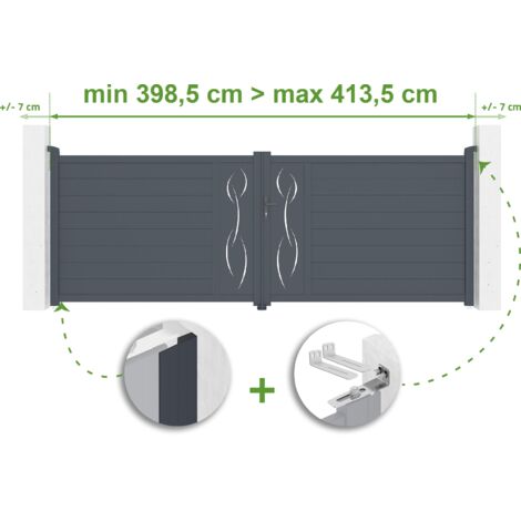 Portail battant ajustable en largeur LIFE 4m H.140cm Aluminium Gris Anthracite (1/4)