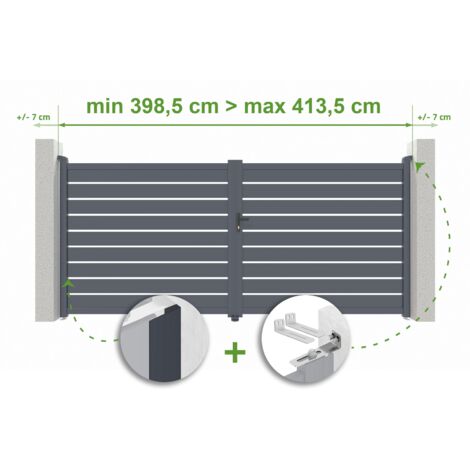 Portail battant ajustable en largeur VOGEL 4m H.180cm Aluminium Gris Anthracite (1/4)