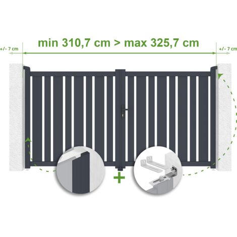 Portail battant ajustable en largeur VEYMONT 3m H.160cm Aluminium Gris Anthracite (1/4)