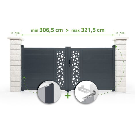 Portail battant ajustable en largeur SUNNY 3m H.140cm Aluminium Gris Anthracite (1/4)