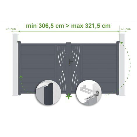 Portail battant ajustable en largeur VELETA 3m H.180cm Aluminium Gris Anthracite (1/4)