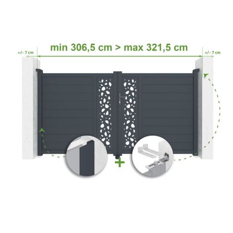 Portail battant ajustable en largeur SUNNY 3m H.160cm Aluminium Gris Anthracite (1/4)