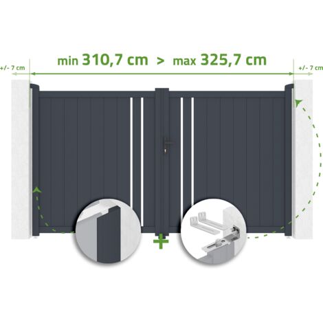 Portail battant ajustable en largeur GIONA 3m H.180cm Aluminium Gris Anthracite (1/4)