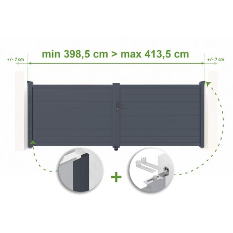 Portail battant ajustable en largeur EIGER 4m H.140cm Aluminium Gris Anthracite (1/4)