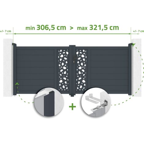 Portail battant ajustable en largeur SUNNY 3m H.120cm Aluminium Gris Anthracite (1/4)