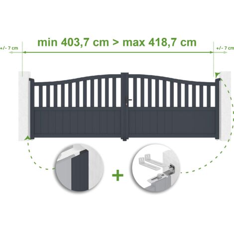 Portail battant ajustable en largeur MEIJE 4m H.140cm Aluminium Gris Anthracite (1/4)