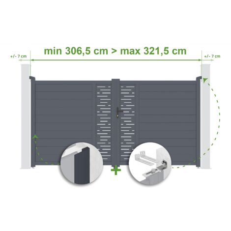 Portail battant ajustable en largeur ALRBERG 3m H.180cm Aluminium Gris Anthracite (1/4)