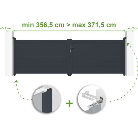 Portail battant ajustable en largeur EIGER 3,5m H.115cm Aluminium Gris Anthracite (1/4)