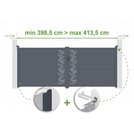 Portail battant ajustable en largeur ALRBERG 4m H.160cm Aluminium Gris Anthracite (1/4)