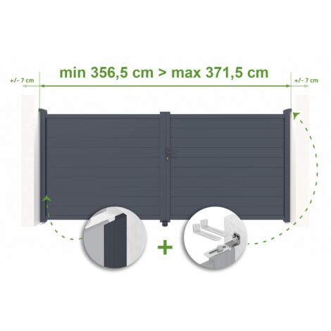 Portail battant ajustable en largeur EIGER 3,5m H.180cm Aluminium Gris Anthracite (1/4)