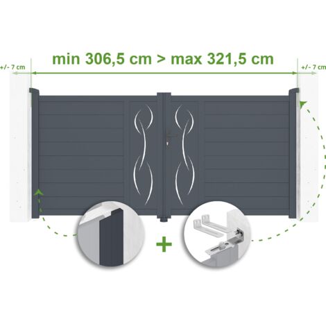Portail battant ajustable en largeur LIFE 3m H.140cm Aluminium Gris Anthracite (1/4)