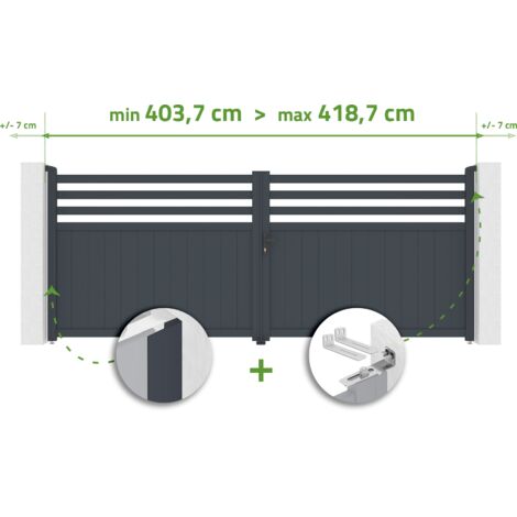 Portail battant ajustable en largeur NEVIS 4m H.160cm Aluminium Gris Anthracite (1/4)