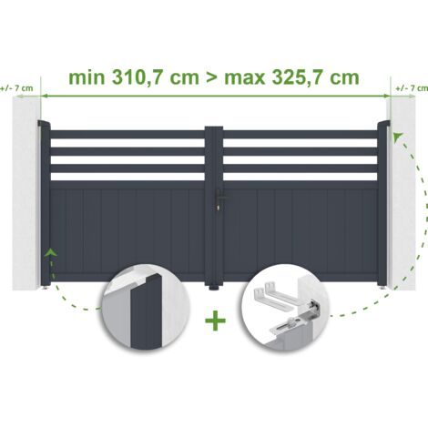 Portail battant ajustable en largeur NEVIS 3m H.140cm Aluminium Gris Anthracite (1/4)