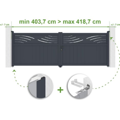 Portail battant ajustable en largeur HALTI 4m H.140cm Aluminium Gris Anthracite (1/4)