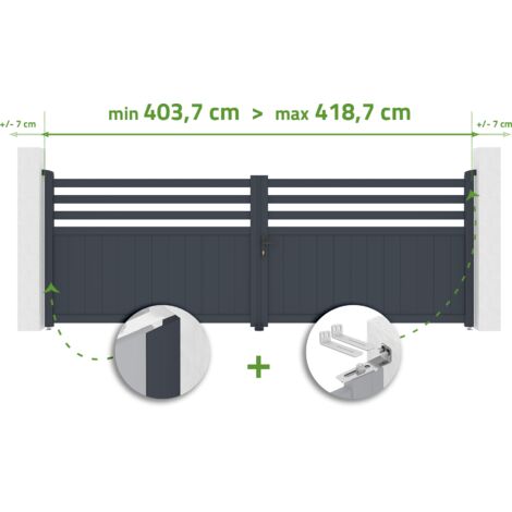 Portail battant ajustable en largeur NEVIS 4m H.140cm Aluminium Gris Anthracite (1/4)