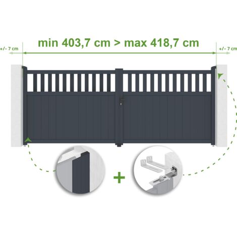 Portail battant ajustable en largeur SANTIS 4m H.160cm Aluminium Gris Anthracite (1/4)