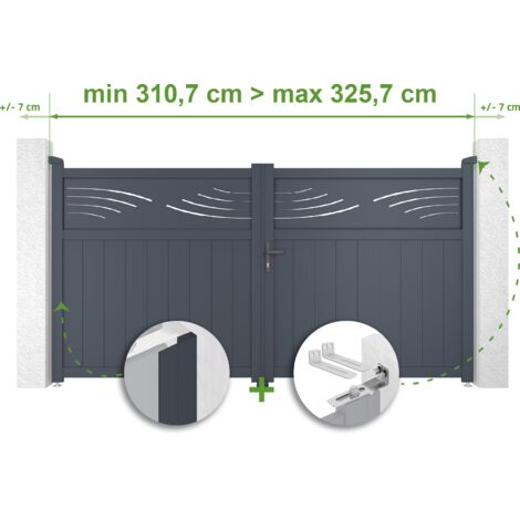 Portail battant ajustable en largeur HALTI 3m H.160cm Aluminium Gris Anthracite (1/4)