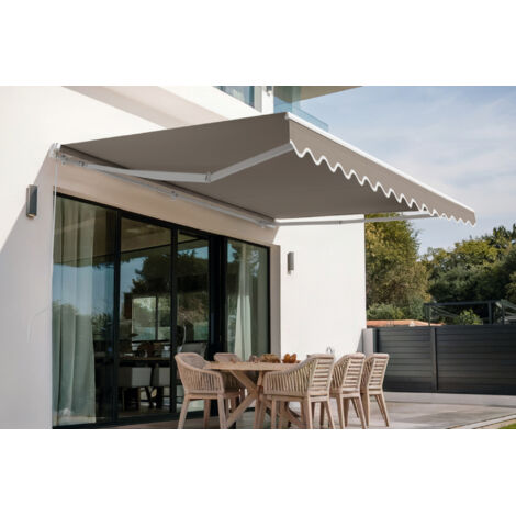 Store banne monobloc structure blanche VECCHIO 3m x 2,5m toile taupe (1/5)