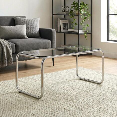 Table basse rétro 90cm verre trempé noir et structure chromée AMAYA (1/5)