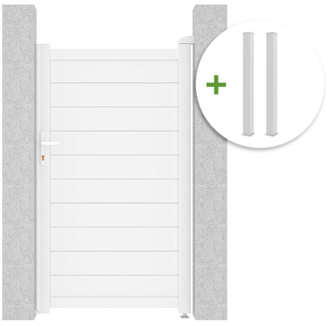Portillon 1m EIGER H.180cm + 2 Poteaux H.190cm aluminium blanc (1/5)