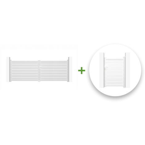 Portail Battant VOGEL 4m H.140cm + Portillon 1m H.140cm Aluminium Blanc (1/5)