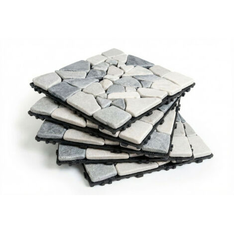 Lot De 12 Dalles Clipsables Terrasse Ossa Galets Gris 30x30cm