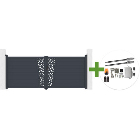 Portail battant 3,5m CERVINA RUIVO H.140cm aluminium gris + moteur TANKER B250 (1/5)