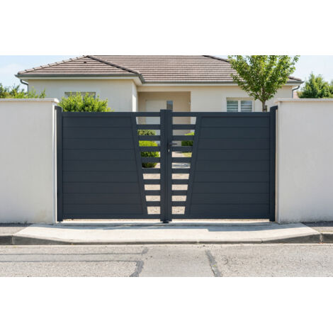 Portail battant 3m CERVINA H.160cm aluminium gris (1/5)