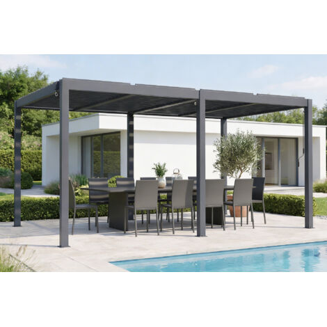 Pergola bioclimatique 5x3 autoportée AGOSTA hauteur 250cm - Aluminium gris