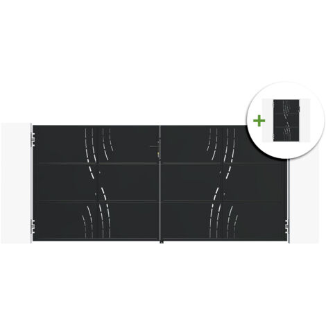 Portail battant acier 3,5m NALI VELETA H.160cm noir + Portillon H.160cm noir