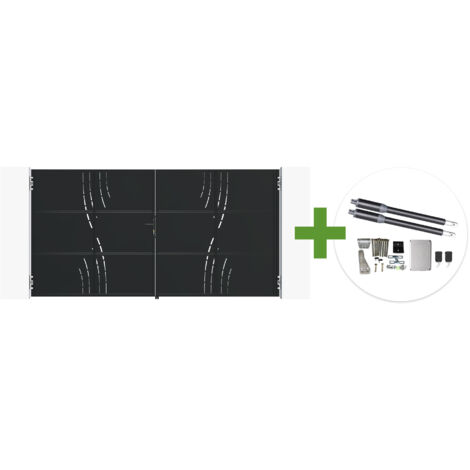 Portail battant acier noir mat 3,5m NALI VELETA H.180cm + moteur Ranger B150 (1/5)