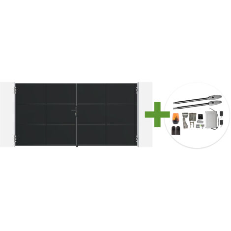Portail battant acier noir mat 3,5m NALI H.180cm + moteur Tanker B250