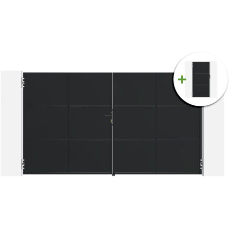 Portail battant acier 3,5m NALI H.200cm noir + Portillon H.200cm noir