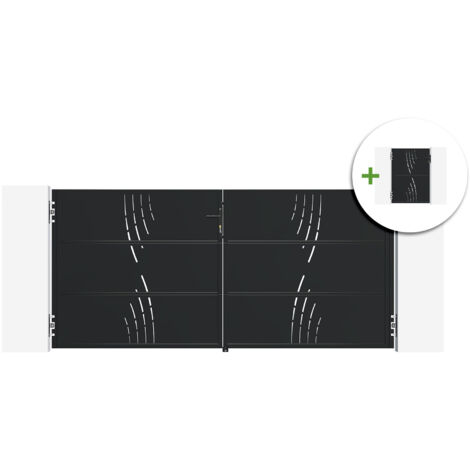 Portail battant acier 3m NALI VELETA H.140cm noir + Portillon H.140cm noir