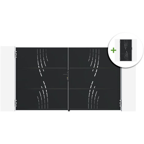Portail battant acier 3m NALI VELETA H.180cm noir + Portillon H.180cm noir