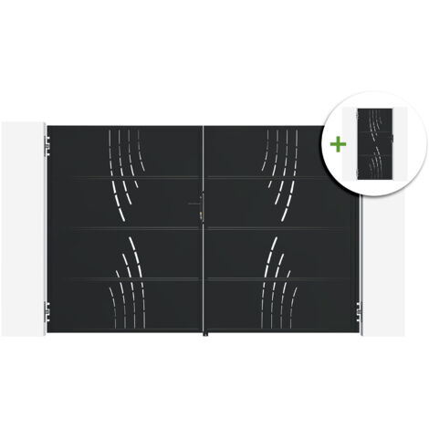 Portail battant acier 3m NALI VELETA H.200cm noir + Portillon H.200cm noir (1/5)