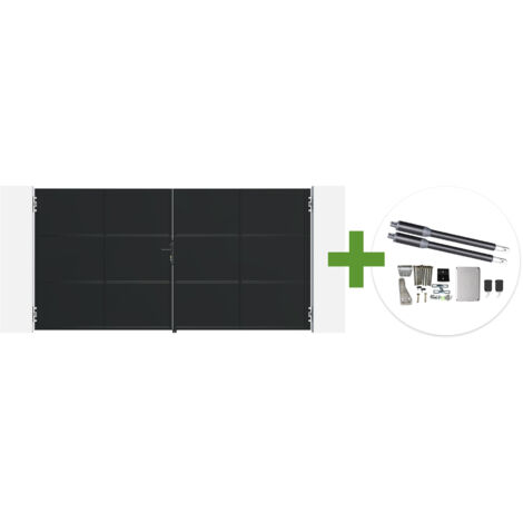 Portail battant acier noir mat 3,5m NALI H.180cm + moteur Ranger B150 (1/5)