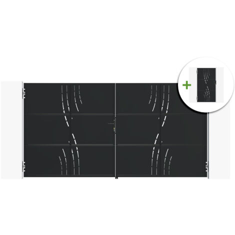Portail battant acier 3,5m NALI VELETA H.180cm noir + Portillon H.180cm noir