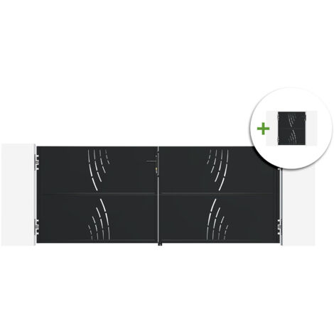 Portail battant acier 3m NALI VELETA H.120cm noir + Portillon H.120cm noir