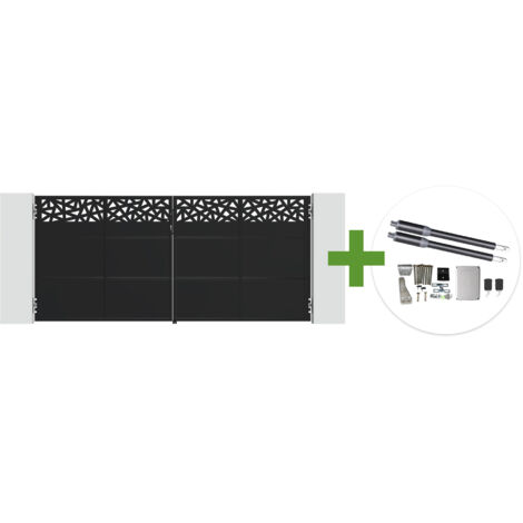 Portail battant acier noir mat 3,5m NALI RUIVO H.160cm + moteur Ranger B150 (1/5)