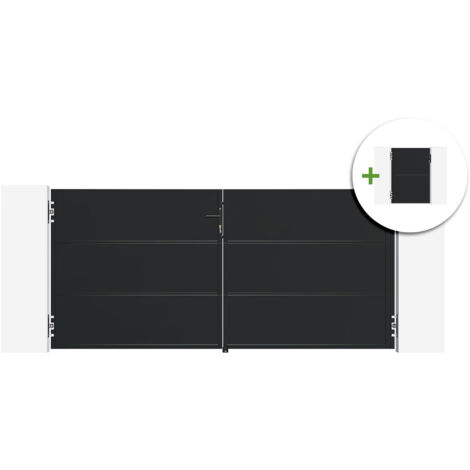 Portail battant acier 3m NALI H.140cm noir + Portillon H.140cm noir