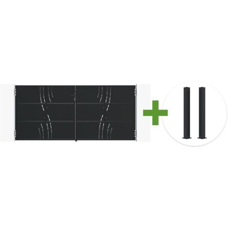 Portail battant acier noir mat 3,5m NALI VELETA H.160cm + 2 poteaux 10x10 acier CARMO (1/5)