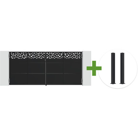 Portail battant acier noir mat 3,5m NALI RUIVO H.160cm + 2 poteaux 10x10 acier CARMO
